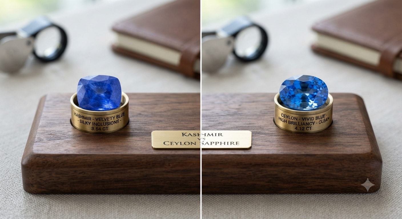 Kashmir Sapphire vs Ceylon Sapphire side by side comparison